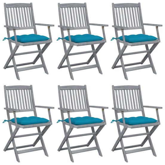Chaises pliantes 6 pièces avec coussins en bois d'acacia massif
