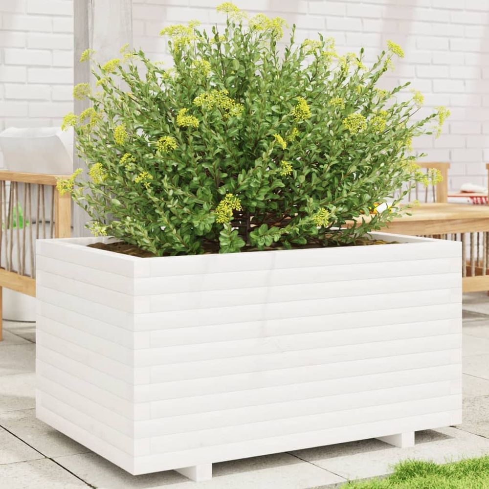 Jardinière carré potager bois de pin massif blanc 90x60cm