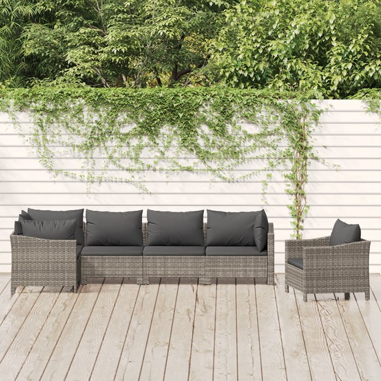 Salon de jardin 6 pcs avec coussins gris résine tressée