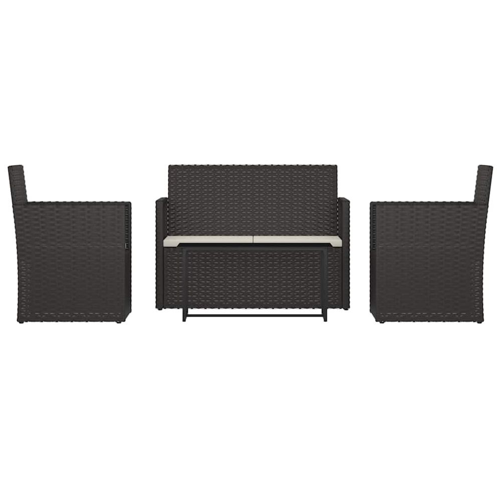 Mobilier d'extérieur 4 pcs avec coussins résine tressée noir