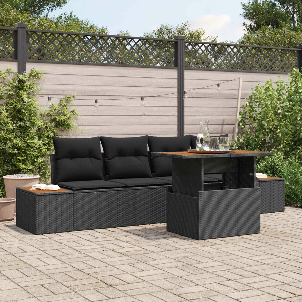 Ensemble de canapé de jardin 5 pcs noir poly rotin