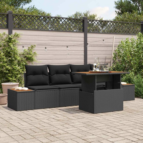 Ensemble de canapé de jardin 5 pcs noir poly rotin