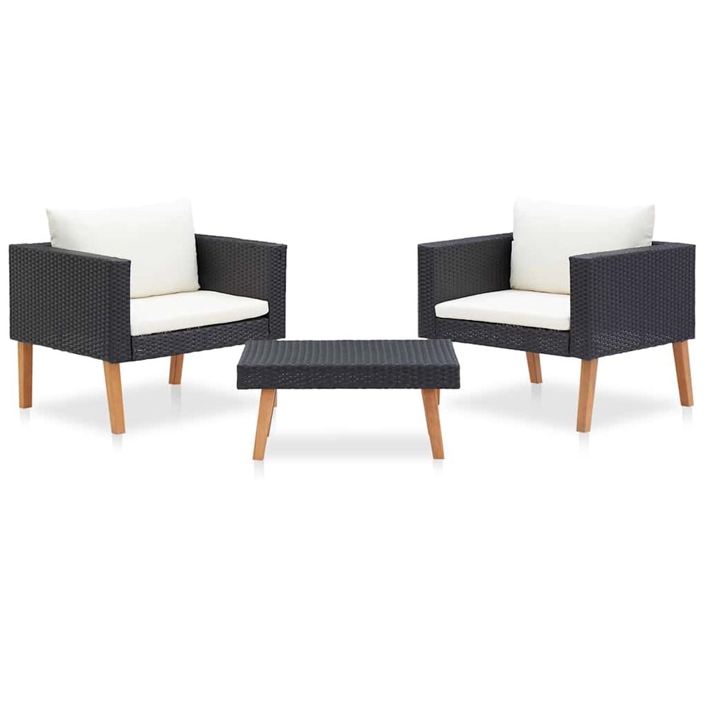 Salon de jardin 3 pcs avec coussins résine tressée noir