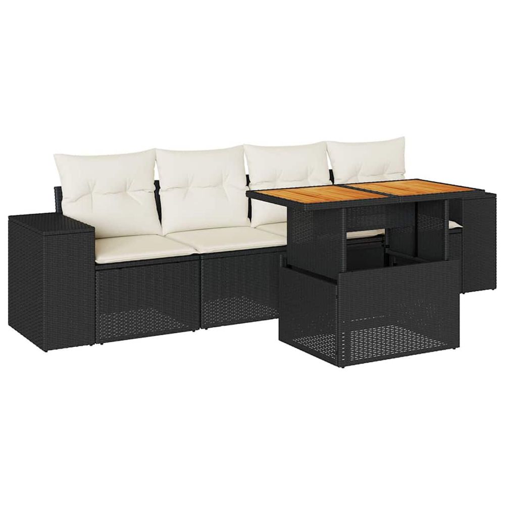 Salon de jardin 5 pcs avec coussins noir résine tressée