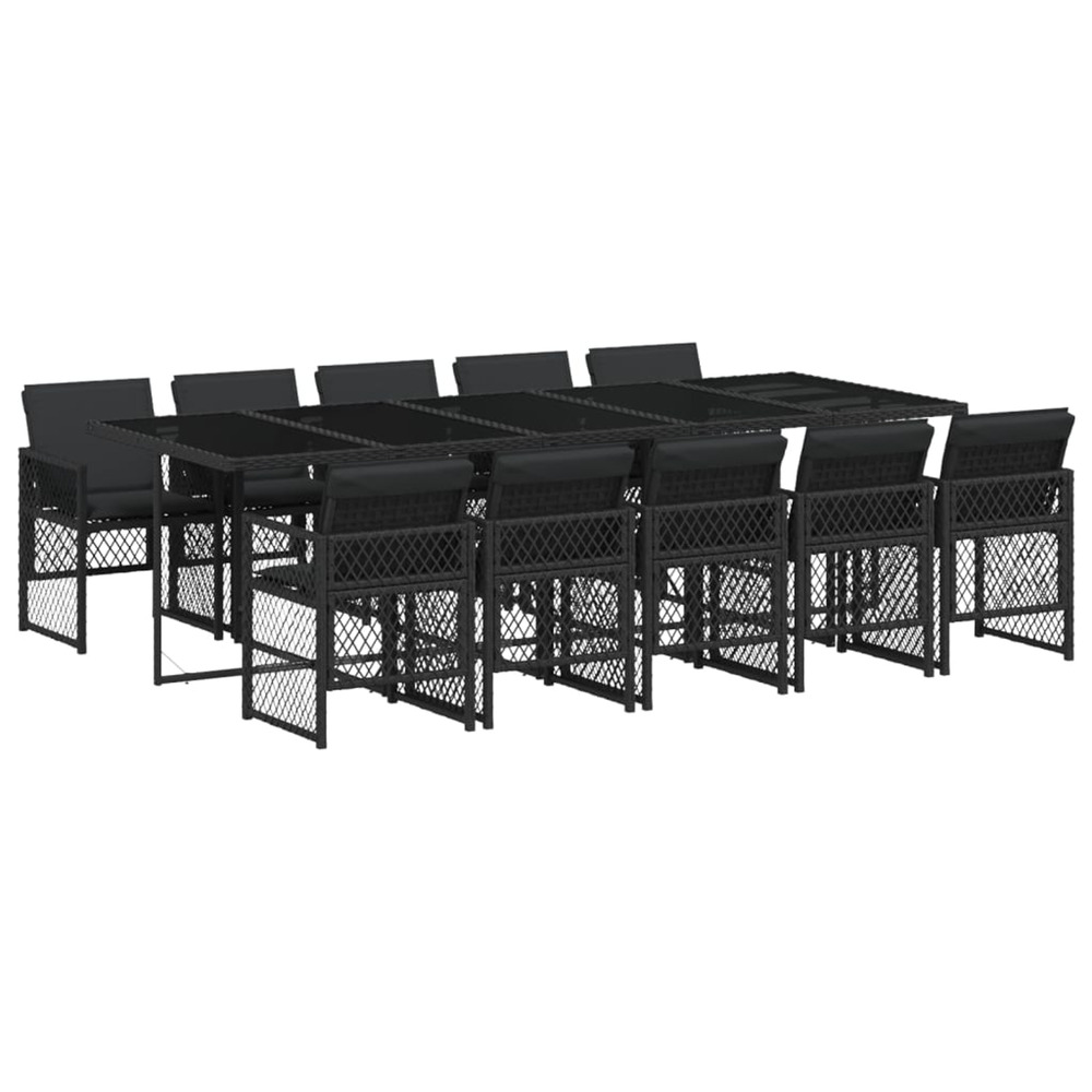 Ensemble à manger de jardin 11 pcs coussins noir résine tressée