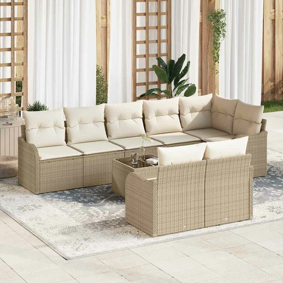 Ensemble de canapé de jardin 9 pcs beige et blanc polyrotin