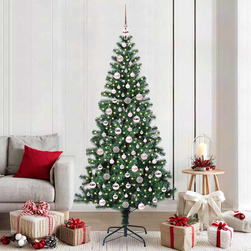 Sapin de noël artificiel touffu 210 cm avec led et boules