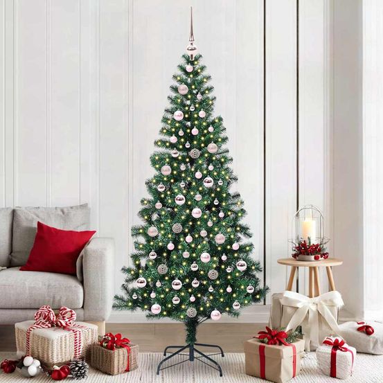 Sapin de noël artificiel touffu 210 cm avec led et boules