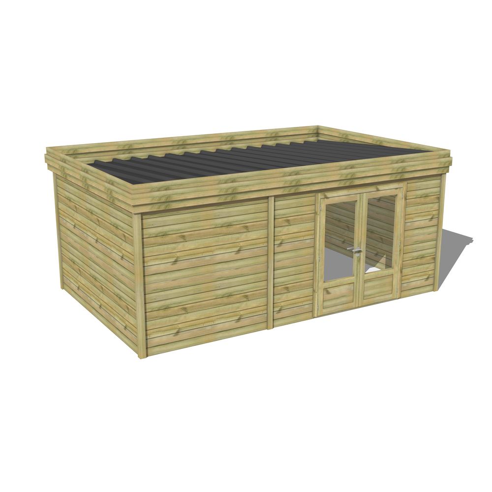 Abri de jardin bois pin traité autoclave 27mm - 5,495x3,44m / 19m2 - bac acier - abri français