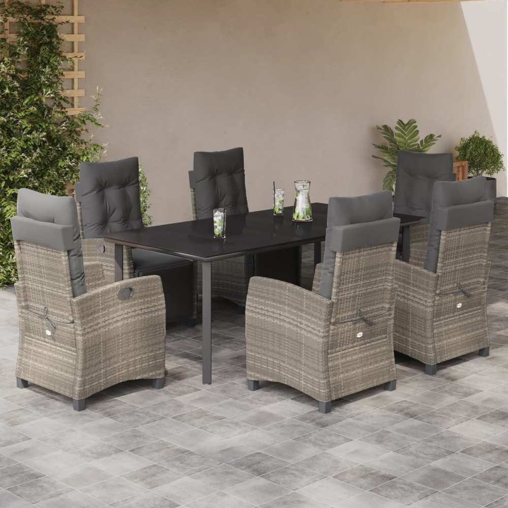 Ensemble à manger de jardin et coussins 7 pcs gris clair rotin