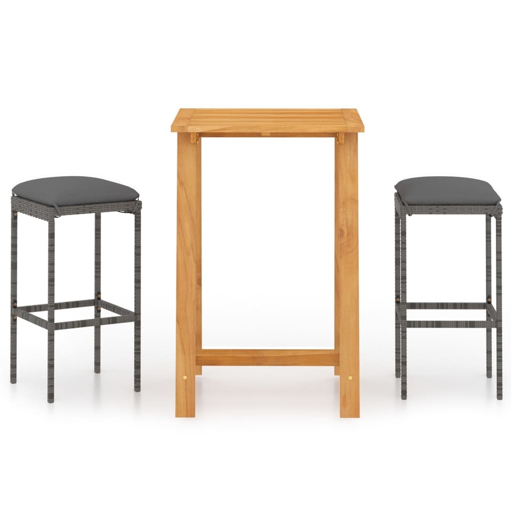 Ensemble de bar de jardin avec coussins 3 pcs gris