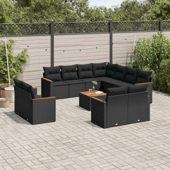 Salon de jardin 12 pcs avec coussins noir résine tressée