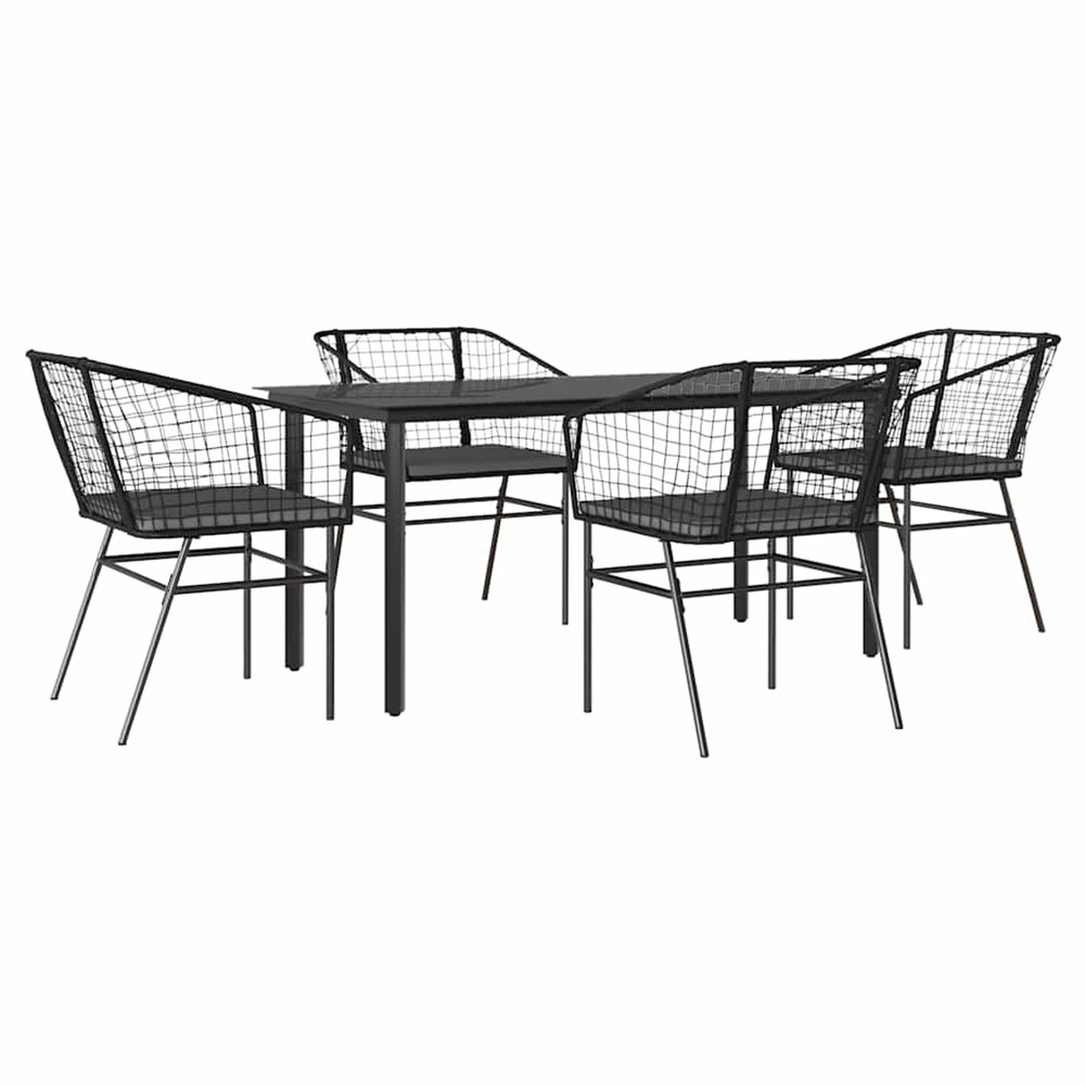 Ensemble à manger de jardin et coussins 5 pcs noir rotin verre