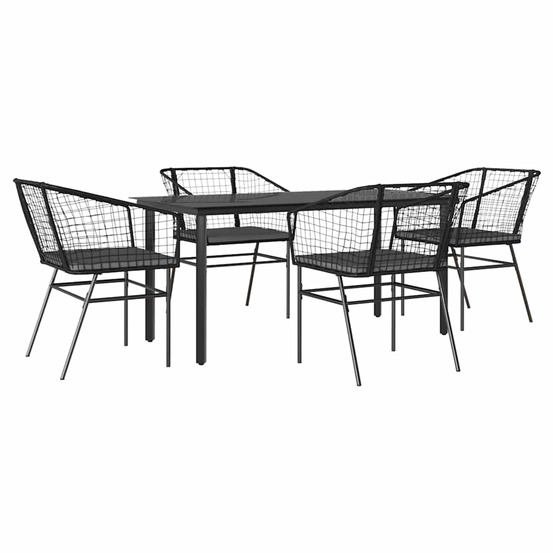 Ensemble à manger de jardin et coussins 5 pcs noir rotin verre