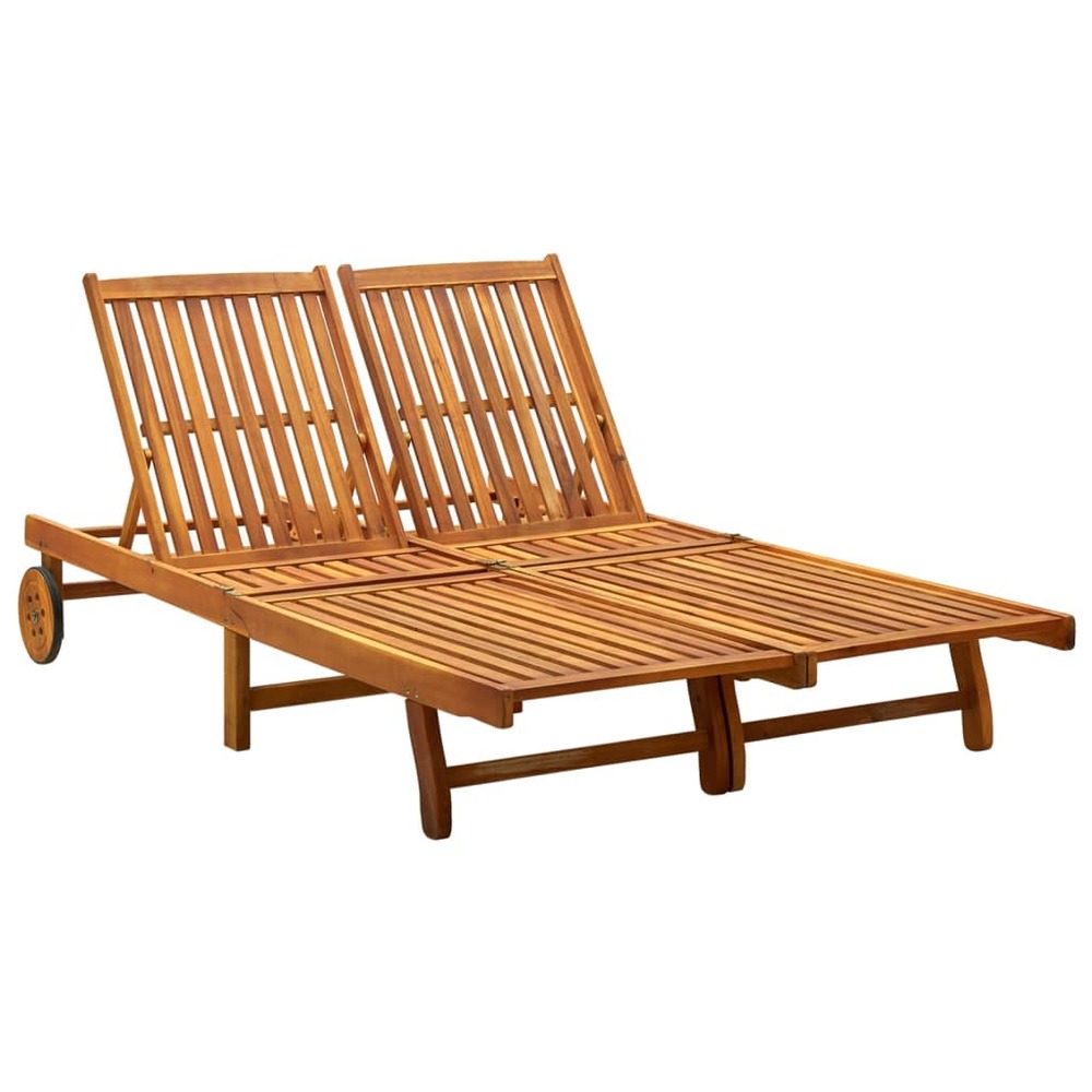 Transat chaise longue bain de soleil lit de jardin terrasse meuble d'extérieur 2 places bois d'acacia massif