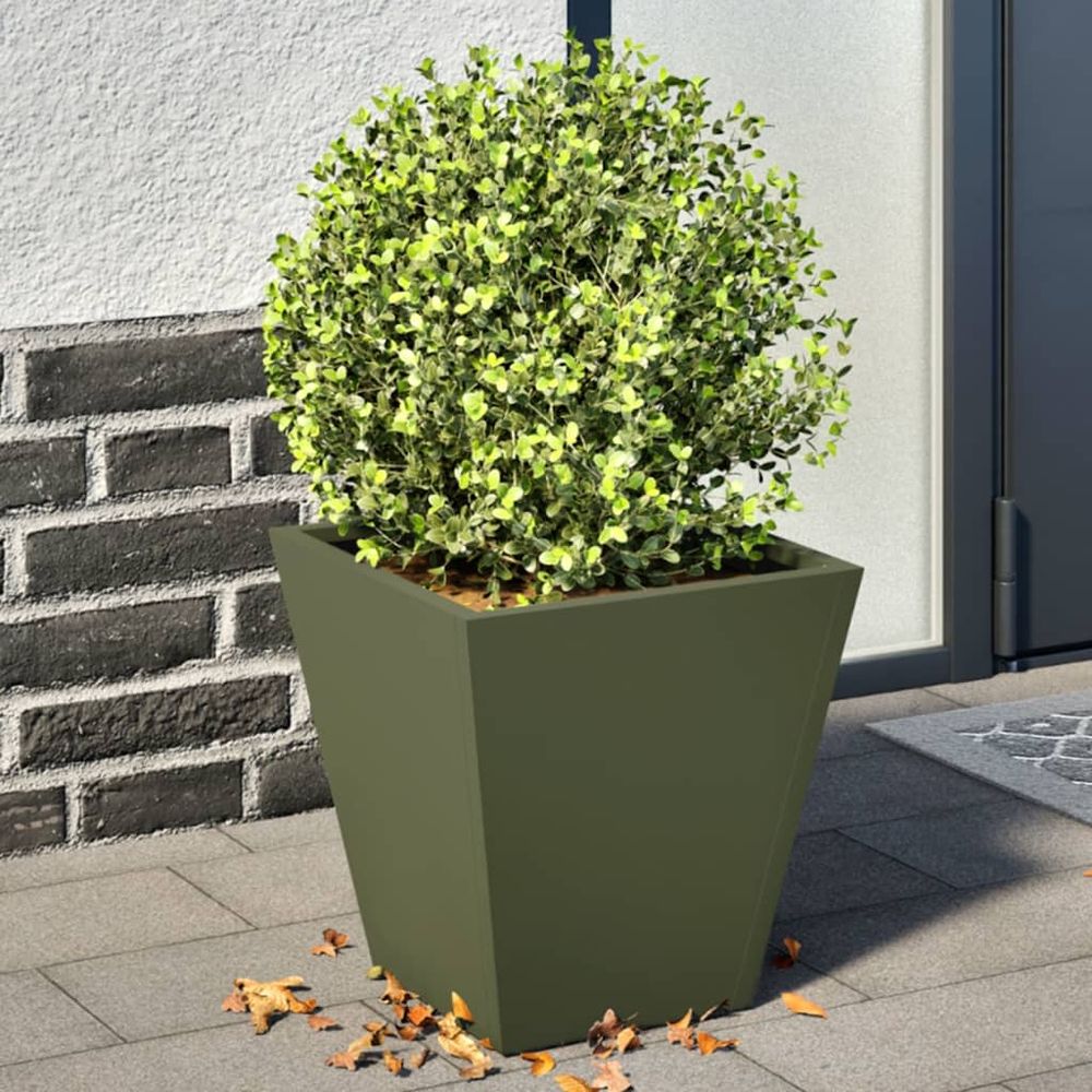 Lot de 2 jardinières carrées acier 30cm vert olive