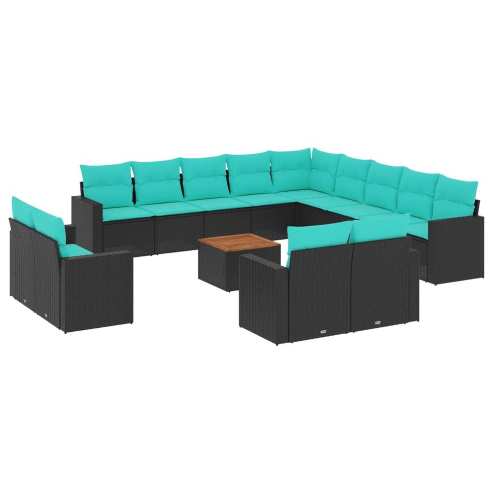 Salon de jardin avec coussins 14 pcs noir résine tressée