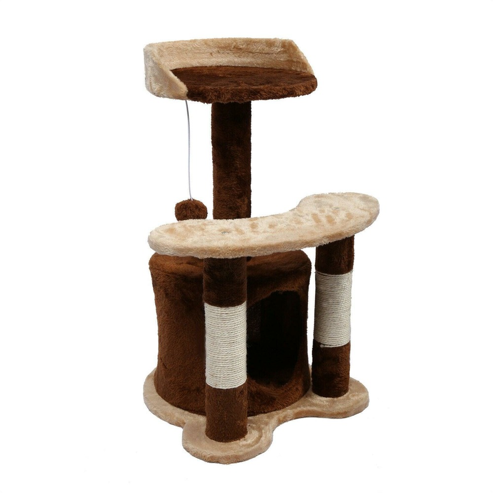 Arbre à chat hauteur 65 cm avec corde en sisal griffoir jeux marron/ beige