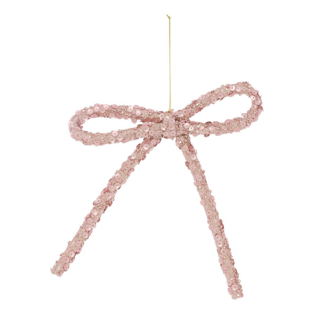 Suspension de sapin nœud blanc et rose 17 cm