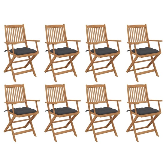 Chaises pliables d'extérieur et coussins lot de 8 bois d'acacia