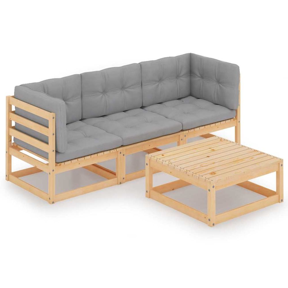 Salon de jardin 4 pcs avec coussins bois de pin massif