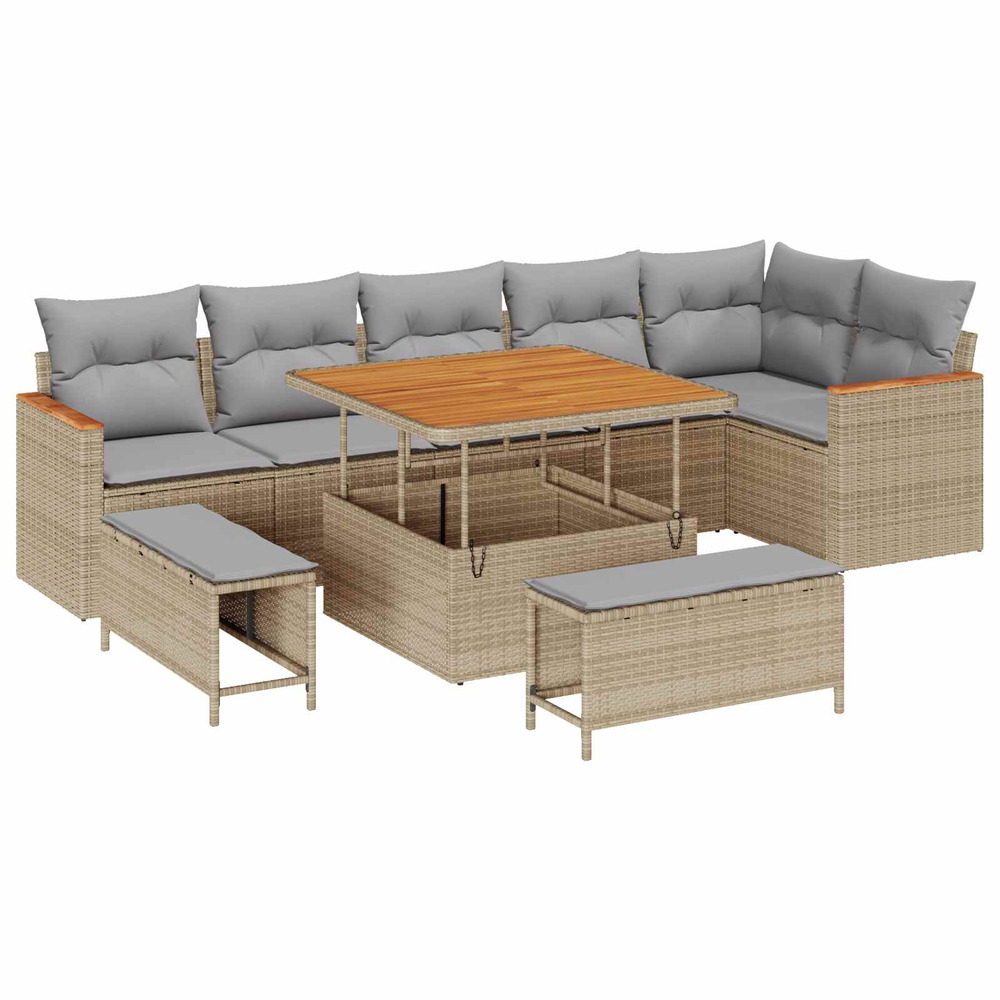 Ensemble de canapé de jardin 9 pcs beige polyrotin