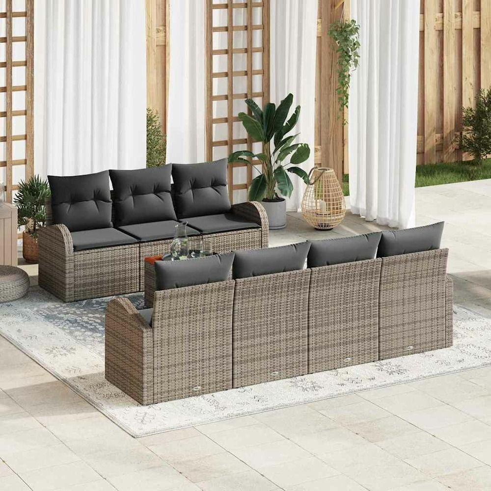 Ensemble de canapé de jardin avec coussin 8 pcs gris polyrotin