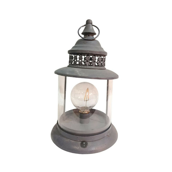 Lanterne pétrole jardin à poser à piles ancienne métal gris ø.20 x ht.33 cm