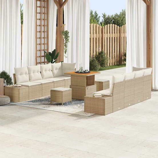 Ensemble de canapé de jardin 11 pcs beige polyrotin
