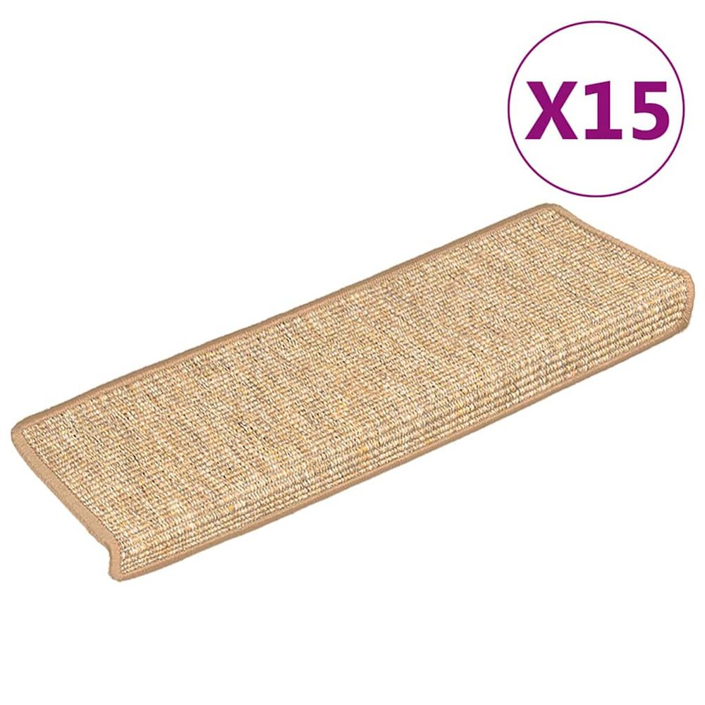 Tapis d'escalier 15 pièces 65 x 21 x 4 cm marron clair bord rectangulaire