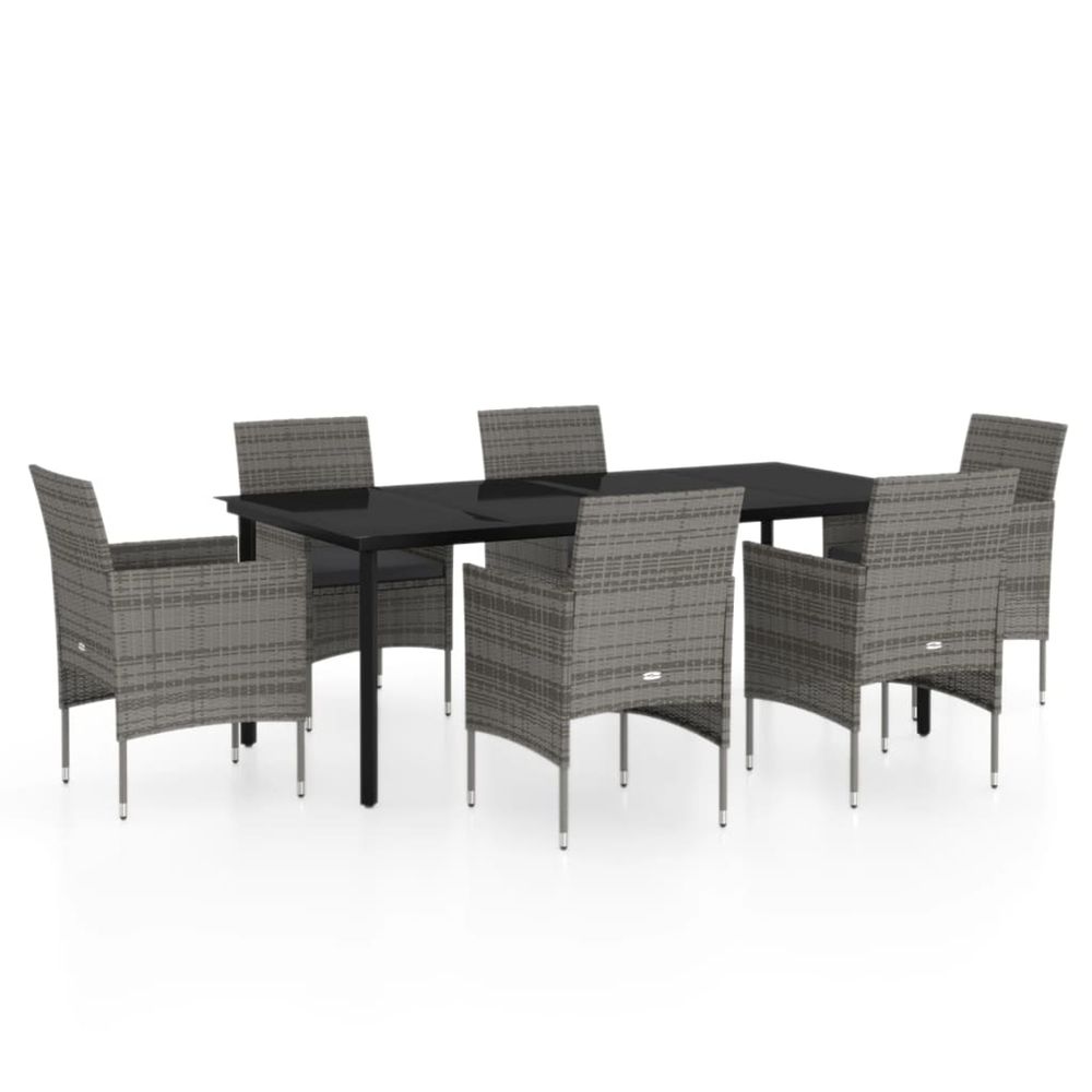 Ensemble à manger de jardin coussins 7pcs gris et noir