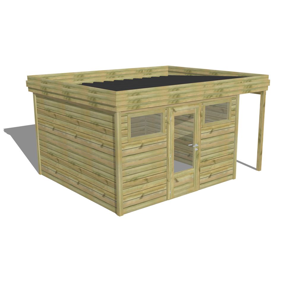 Abri de jardin bois pin traité autoclave 27mm - 4,44x3,44m / 15m2 - bac acier - abri français