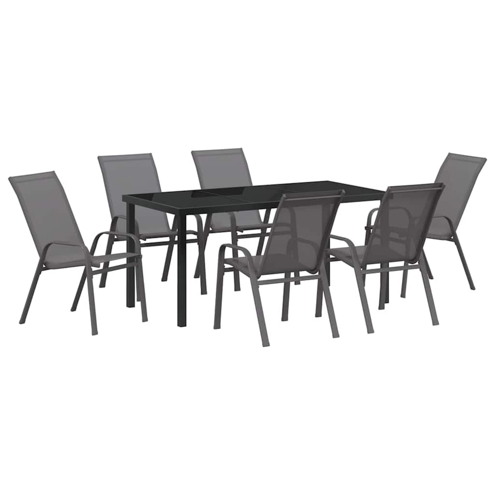 Ensemble de salle à manger pour jardin 7 pcs gris et noir