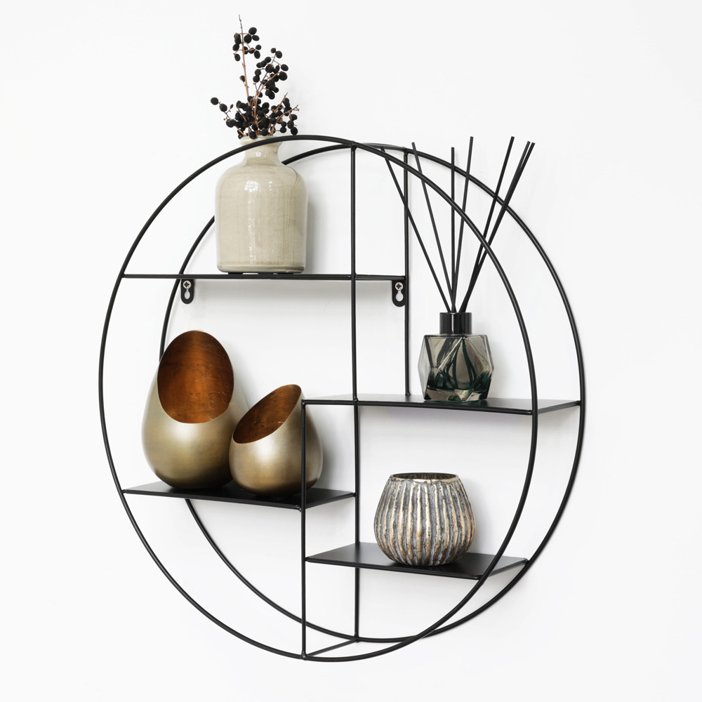 Etagère murale en métal noir avec 4 plaches - ronde - 50x10 cm