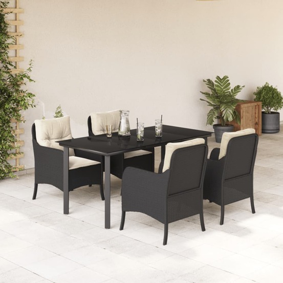 Ensemble à manger de jardin coussins 5pcs noir résine tressée