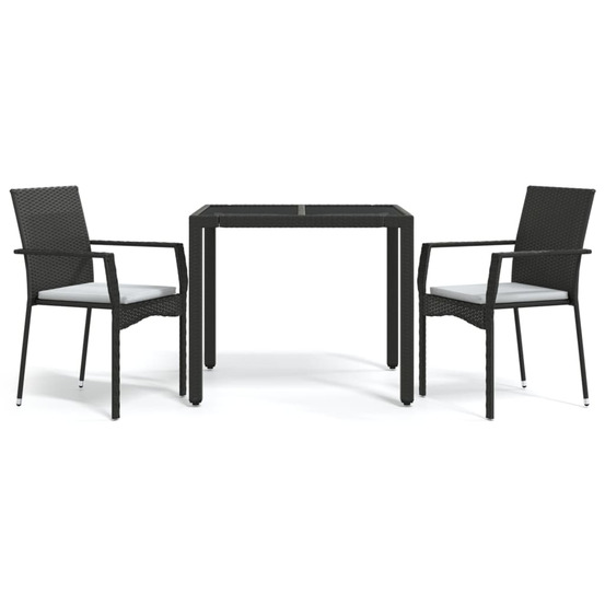 Ensemble à manger de jardin avec coussins 3 pcs noir