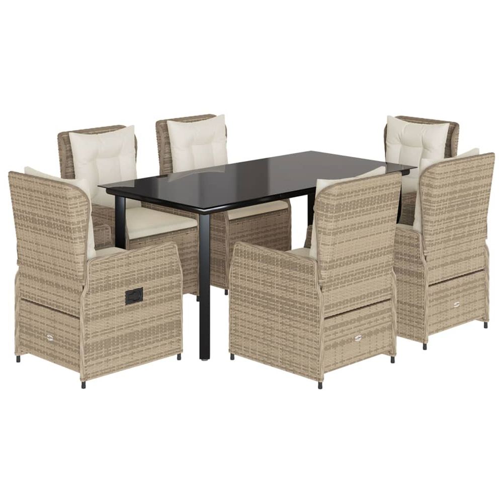Ensemble à manger de jardin et coussins 7 pcs beige poly rotin