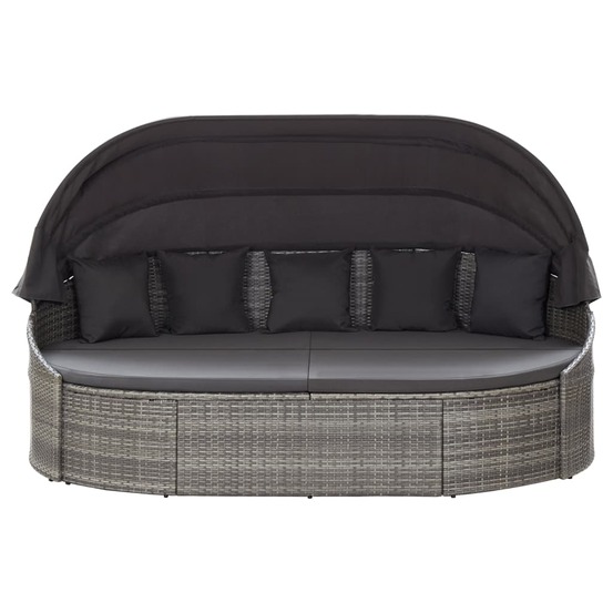 Chaise longue d'extérieur avec auvent résine tressée gris