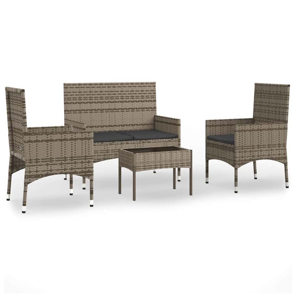 Salon de jardin 4 pcs avec coussins gris résine tressée