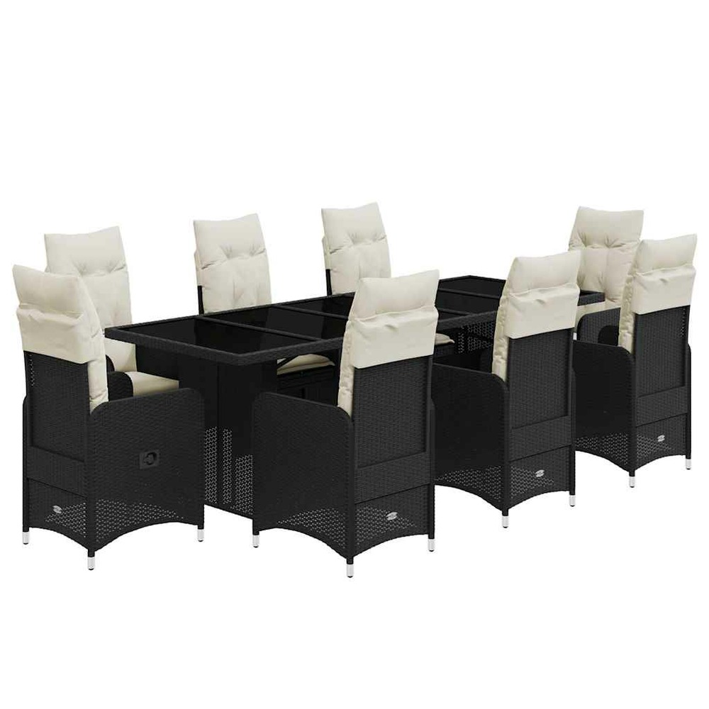 Ensemble de bistro de jardin 9 pcs coussins noir poly rotin