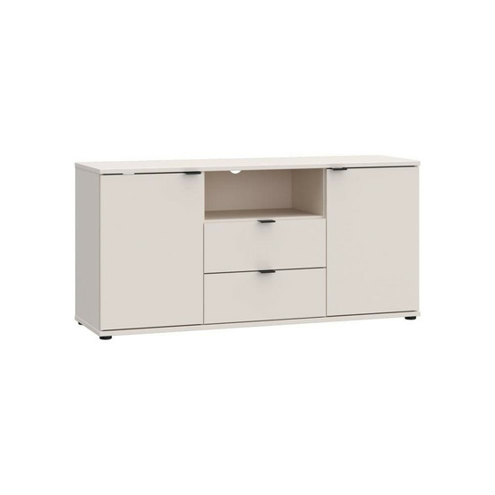 Meuble tv - ganymede - sable - 2 portes, 2 tiroirs, 1 niche - 129,8 x 41,3 x 63,1 cm