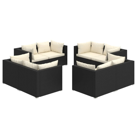 Salon de jardin 8 pcs avec coussins résine tressée noir