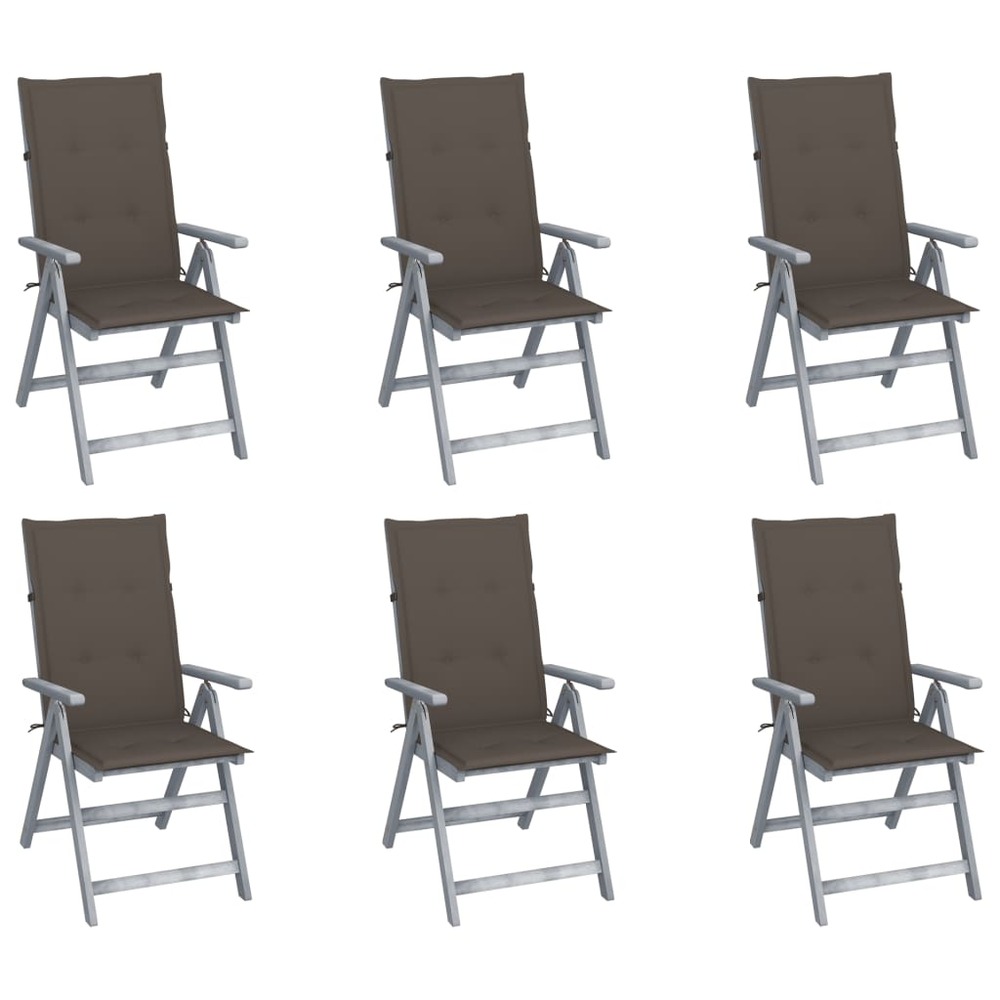 Chaises inclinables de jardin lot de 6 et coussins bois acacia