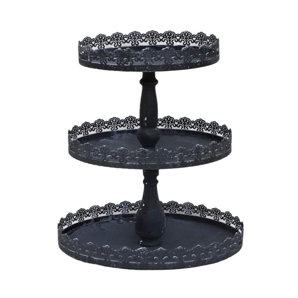 Plateau à 3 étages pour gateaux en zinc gris 35 x 28 x 4 cm