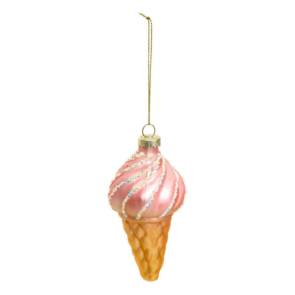 Suspension de sapin cornet de glace en verre rose 11 cm
