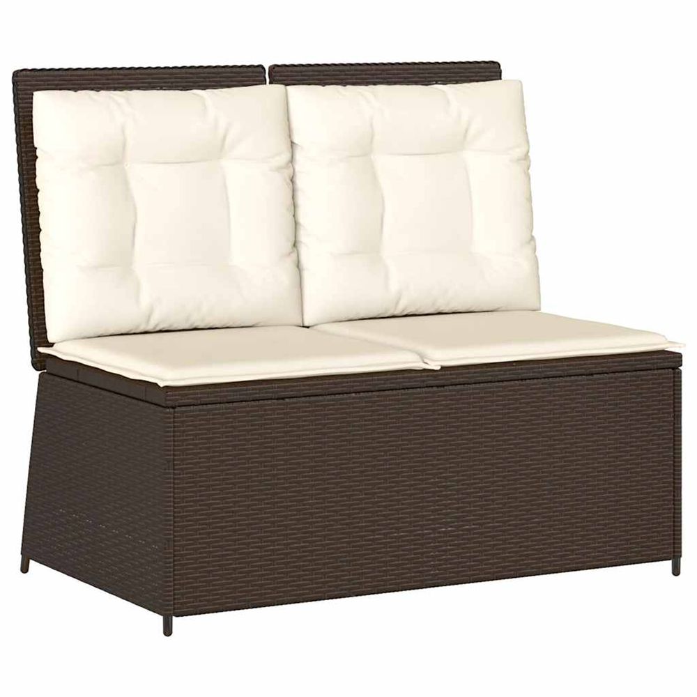 Banc inclinable de jardin avec coussins marron résine tressée