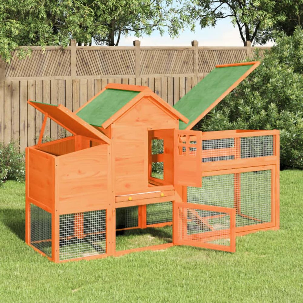 Poulailler en bois de pin avec nichoir pour jardin extérieur marron