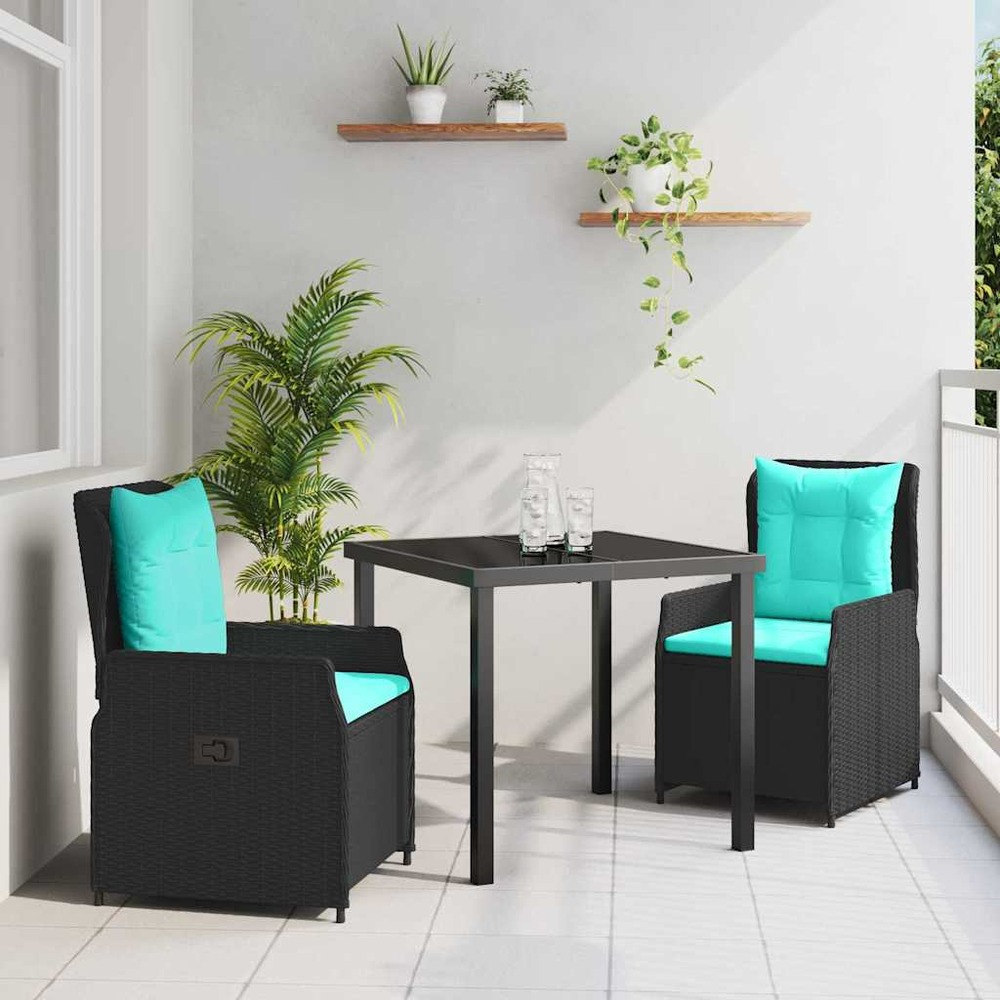 Ensemble de salle à manger pour jardin 3 pcs noir poly rotin