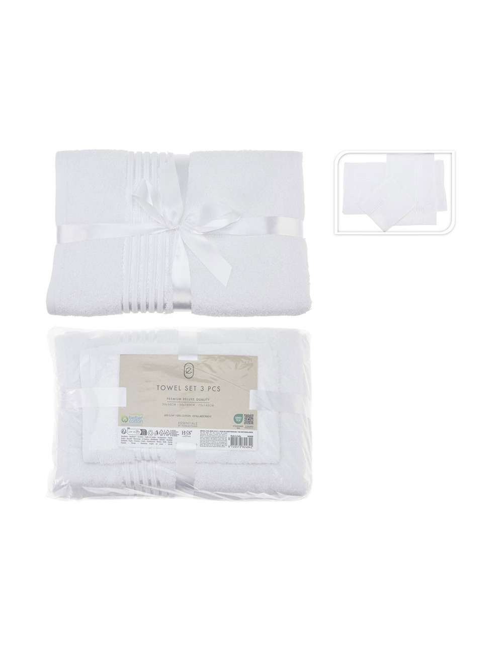 Ensemble de 3 serviettes de bain de couleur blanche spéciales pour la salle de bain - essencial