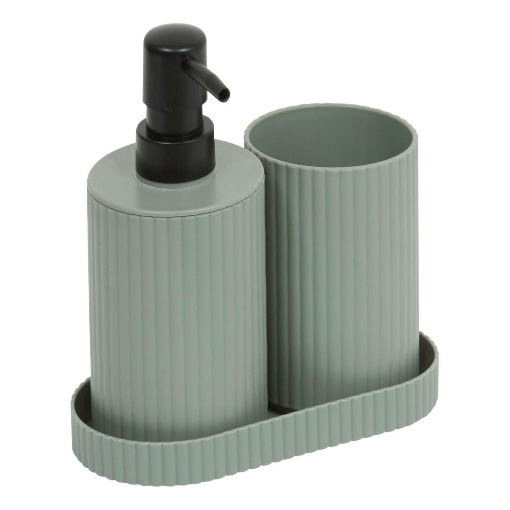 5five - lot distributeur de savon et gobelet strié vert